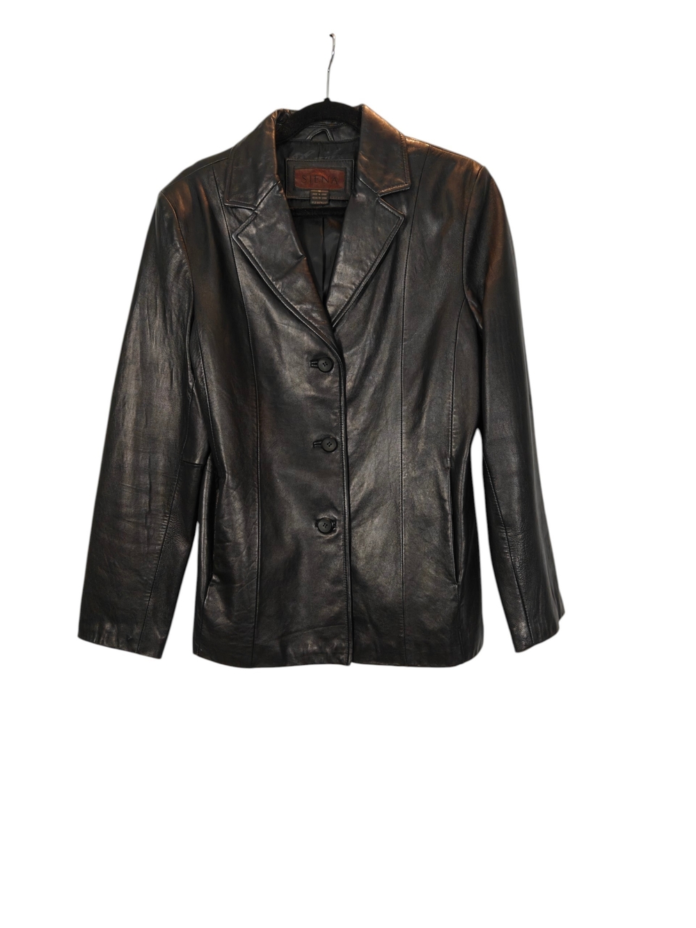 SIENA By G-III Apparel Vintage 100% Leather Blazer Jacket In Black Size 12
